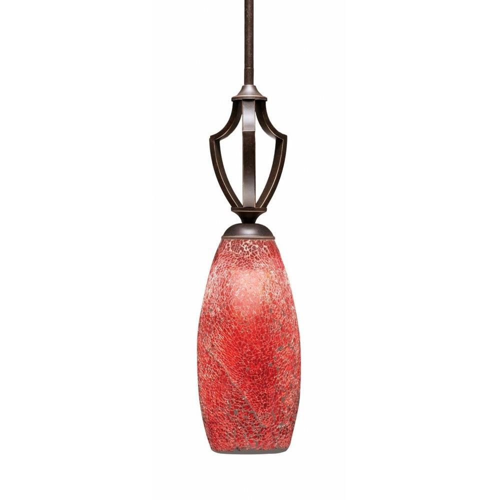 Toltec Lighting 561-DG-5066 Zilo 1 Light Mini Pendant with 5.Inch Red Fusion Glass, Dark Granite Finish