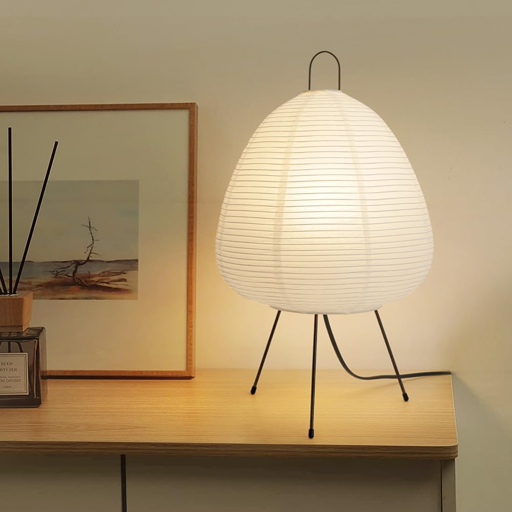 Japanese Rice Paper Lamp,Table Lamps for Living Room,Paper Lanterns,Noguchi Akari Japandi Lamp,Japanese Decor Desk Light,Tripod 