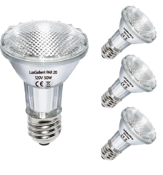 Luxgallerri Par20 Halogen Light Bulbs 3 Pack 120V 50W Dimmable, E26 Medium Base Flood Light Bulbs With 3000K Warm White,High Out
