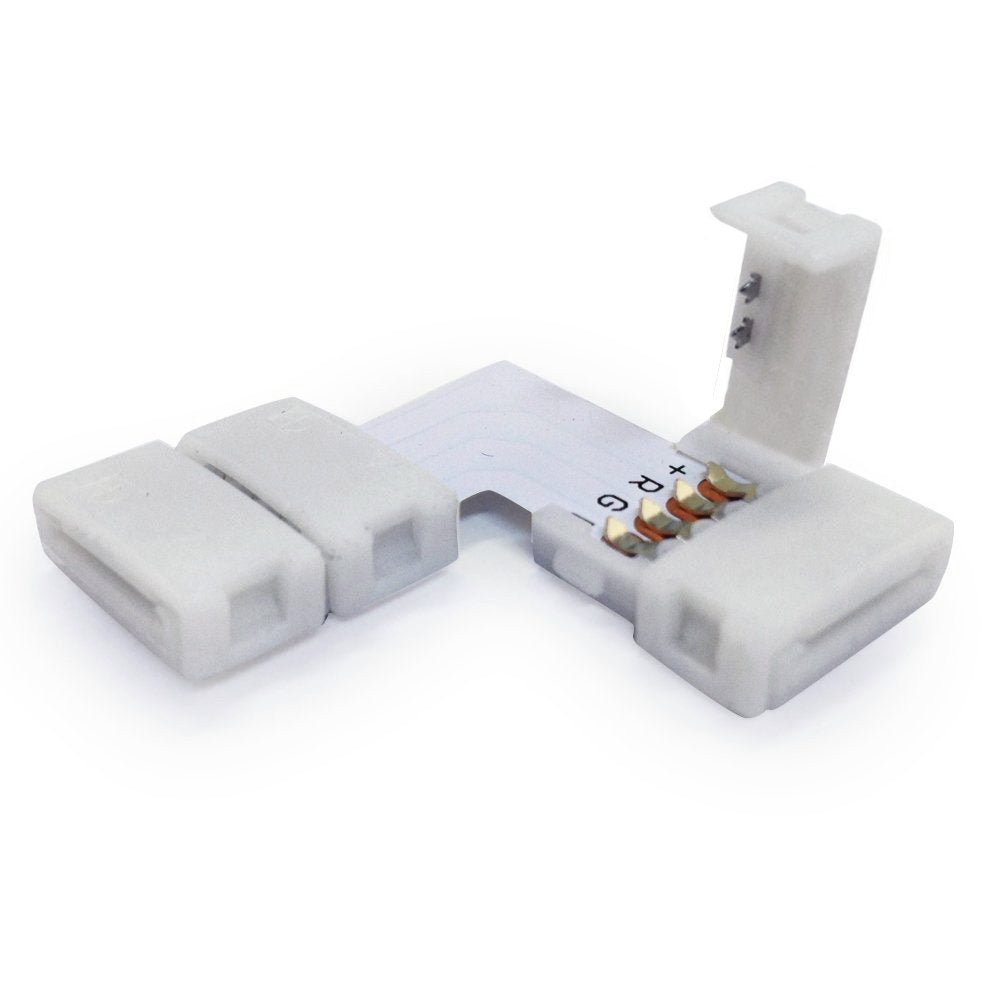 Torchstar 10Mm L-Shape 4-Conductor Quick Splitter Right Angle Corner Connector For 5050 Rgb Led Strip Lights, Strip To Strip,Pac