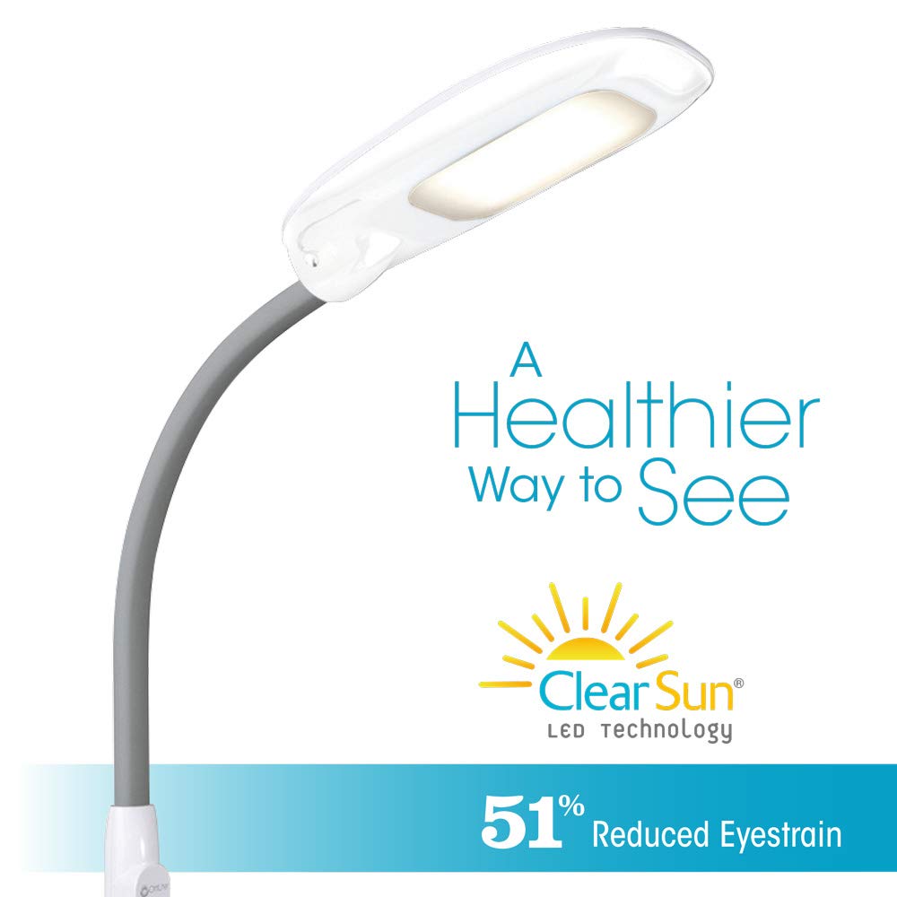 Ottlite Led Floor Lamp With Usb Port & Tablet Stand – Modern White Design, Clearsun Led Standing Light, Usb Charger, Touch Activated Controls, For Crafting, Reading, Work