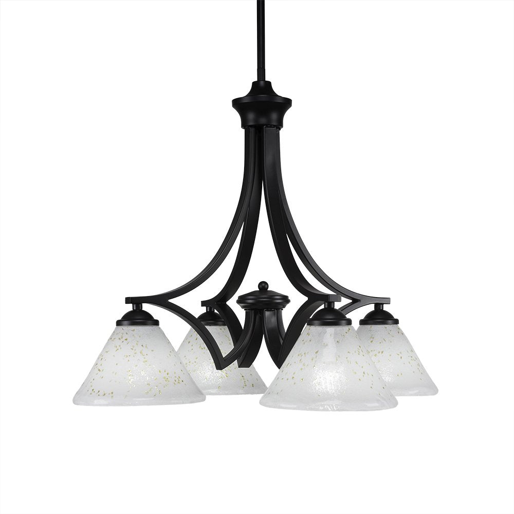 Toltec Lighting 568-MB-7145 Zilo 4 Light Chandelier with Gold Ice Glass, 7&quot;, Matte Black