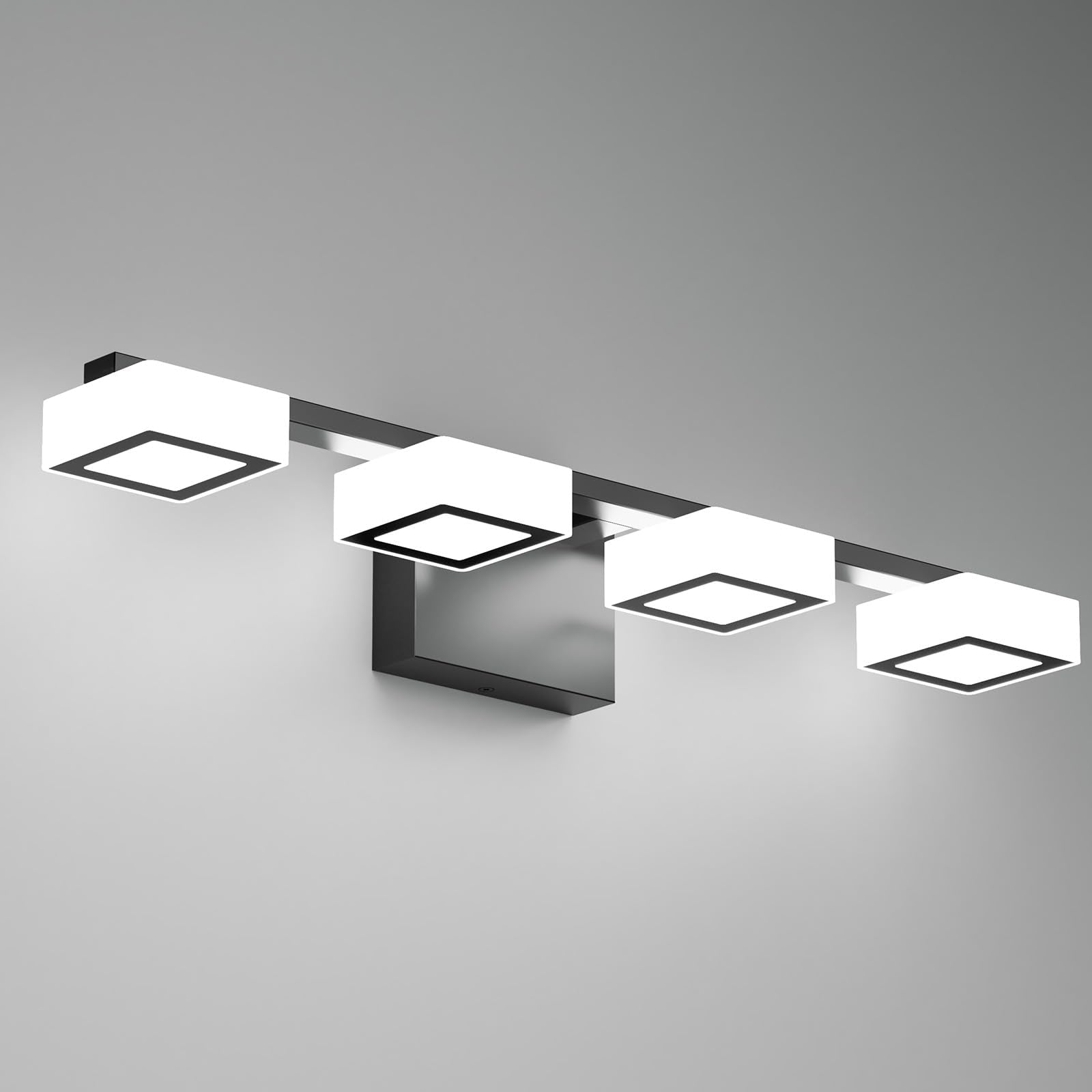 Myth Realm Led Modern Bathroom Light Fixtures Over Mirror, 4-Light Dimmable Vanity Lights, Matte Black Acrylic Bathroom Vanity Light, 2700K-6500K Adjustable, Etl Certificated