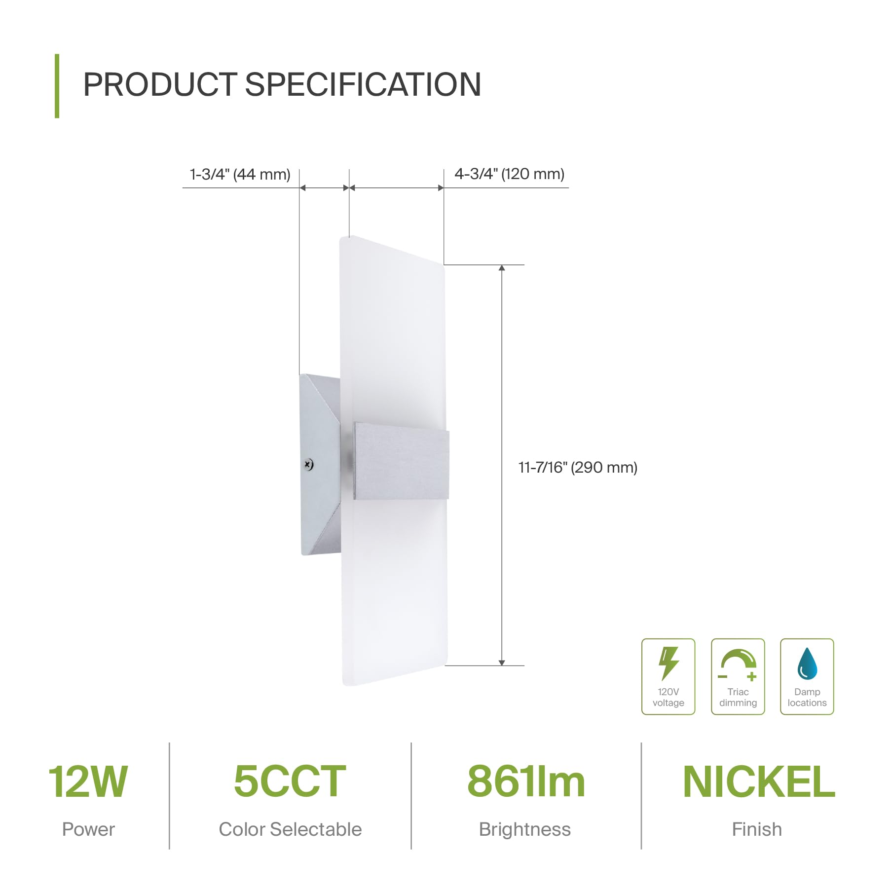 Asd 12 Inch Led Indoor Wall Sconce - Modern Interior 12W 2700K-5000K Adjustable Dimmable Wall Mounted Light Fixtures, Acrylic Gl