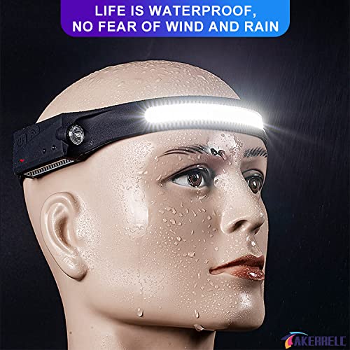 akerrelc Rechargeable Headlamp 1200 Lumens, 12H Battery Life, 230° Beam, Waterproof, Black, Model HKDIU-5dj36, 1 PCS