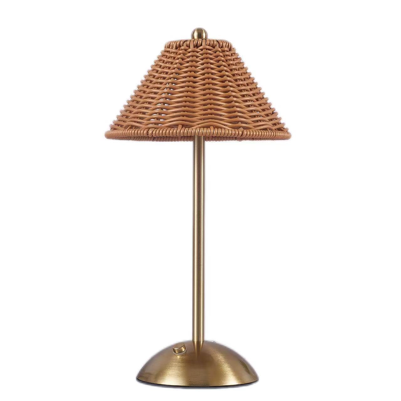 Boho Rattan Table Lamp Wicker Night Light LED Rechargeable Reading Lights 3 Color Touch Control Dimmable Bedside Lamps Living Room Bedroom Office Lighting Home Outdoor Decoration