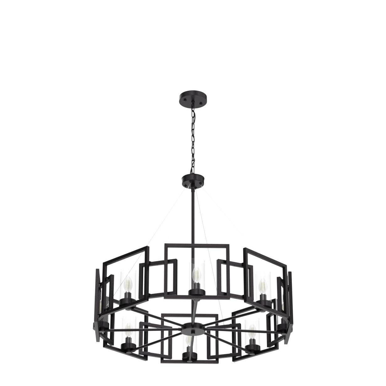 TOCHIC 36" Black Farmhouse Chandelier, 8-Light Metal Wagon Wheel Pendant Light Fixture for Dining Room, Living Room, Kitchen, Foyer