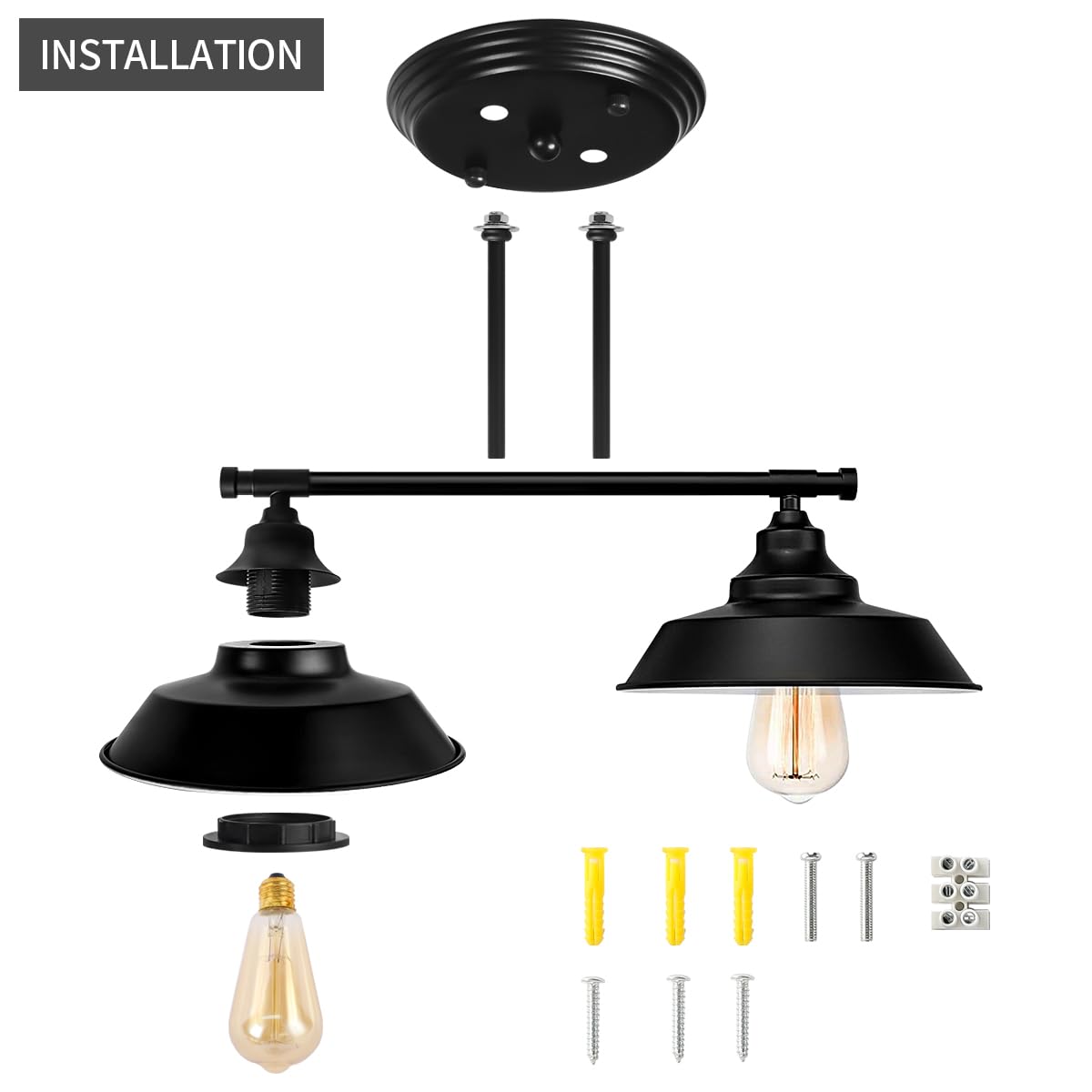 GZBEINI Farmhouse Vanity Light Fixture, 2-Light Metal Over Mirror, Black, Model C-50