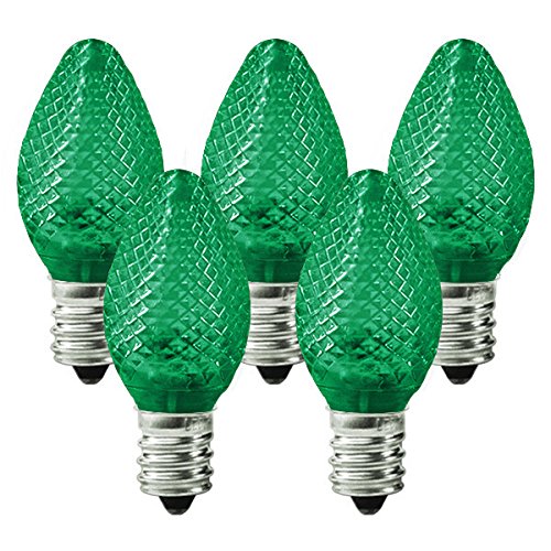 Vickerman C7 Twinkle Transparent Plastic LED Green Dimmable Bulb, E12 Nickel Base, 3 Diodes, .90Watts, 120Volts, 4 Lumens, 25 per Case