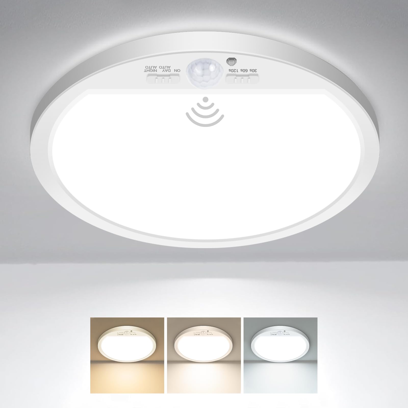 slochi 1Pack Motion Sensor Light Indoor Wired  12 Inch 3000K/4000K/6500K Closet Lights Motion Sensored  24W 2400LM Flush Mount Ceiling Light for Hallway Pantry Stairwell Porch  White