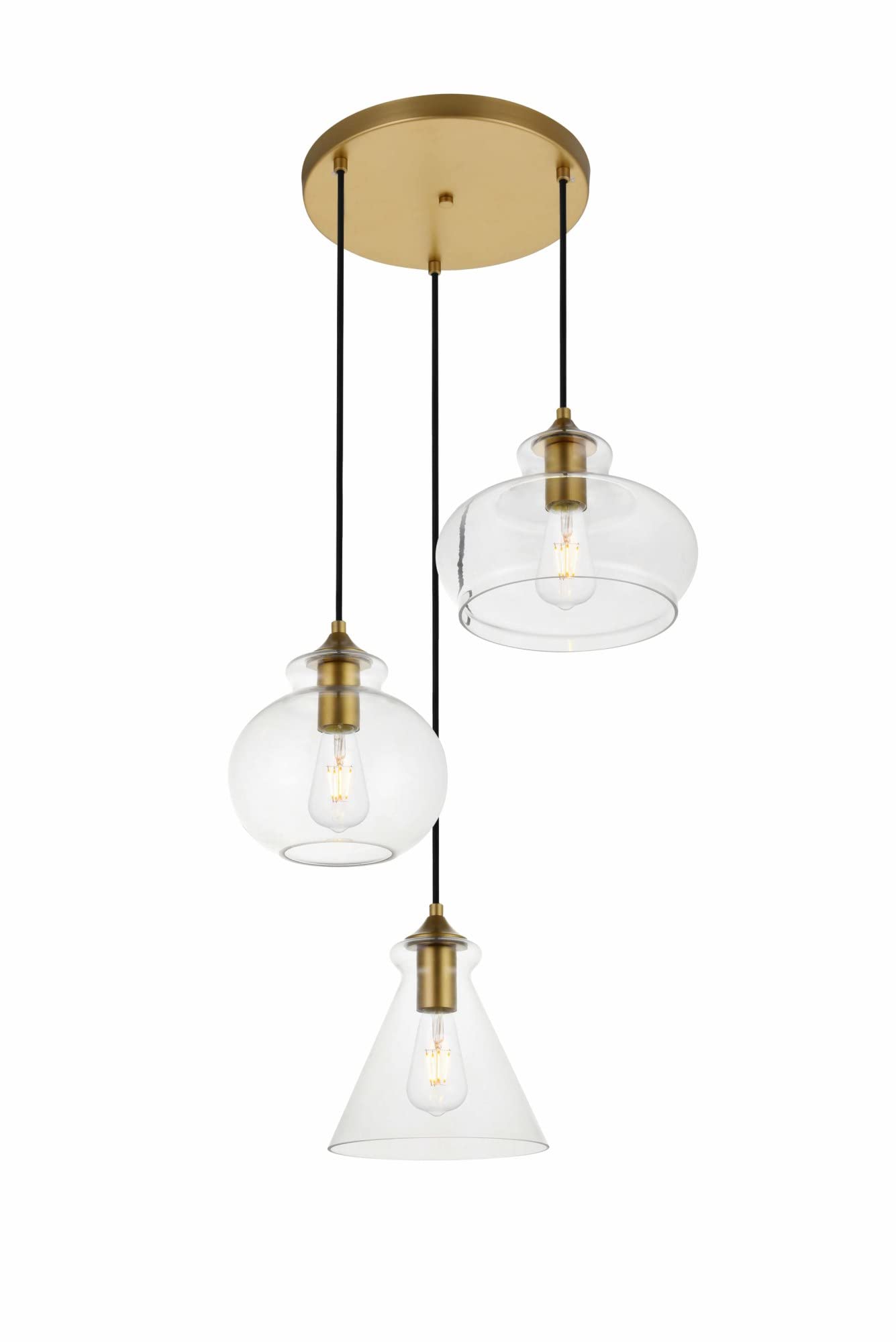 Living District Destry 3 Lights Brass Pendant with Clear Glass