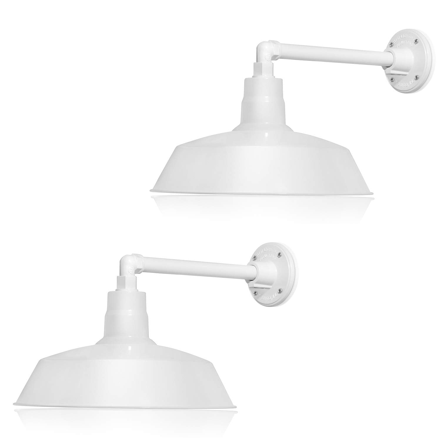 HTM Lighting Solutions 14in. Gooseneck Barn Light Fixture - 13in. Extension Arm, White, 2-Pack, Alloy Steel, UL Listed, 9W LED Bulb