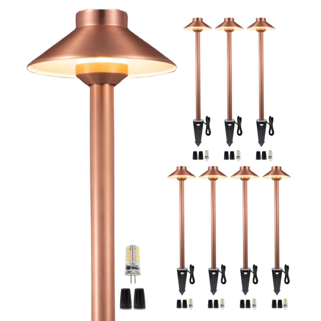Gardenreet Brass Landscape Lights Pathway Light(Hat), 12V Low Voltage Copper Sideway Lamp Outdoor Waterproof LED for Patio Walkw
