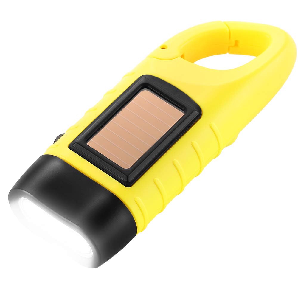 Simpeak Hand Cranking Solar Powered Flashlight, Rechargeable Emergency LED Flashlight Carabiner Dynamo Quick Snap Clip Backpack 