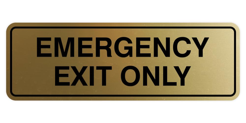 Signs ByLITA Standard Emergency Exit Only Sign - Easy Installation | Durable Wall or Door Sign (Brushed Gold) - Medium 2 Pack