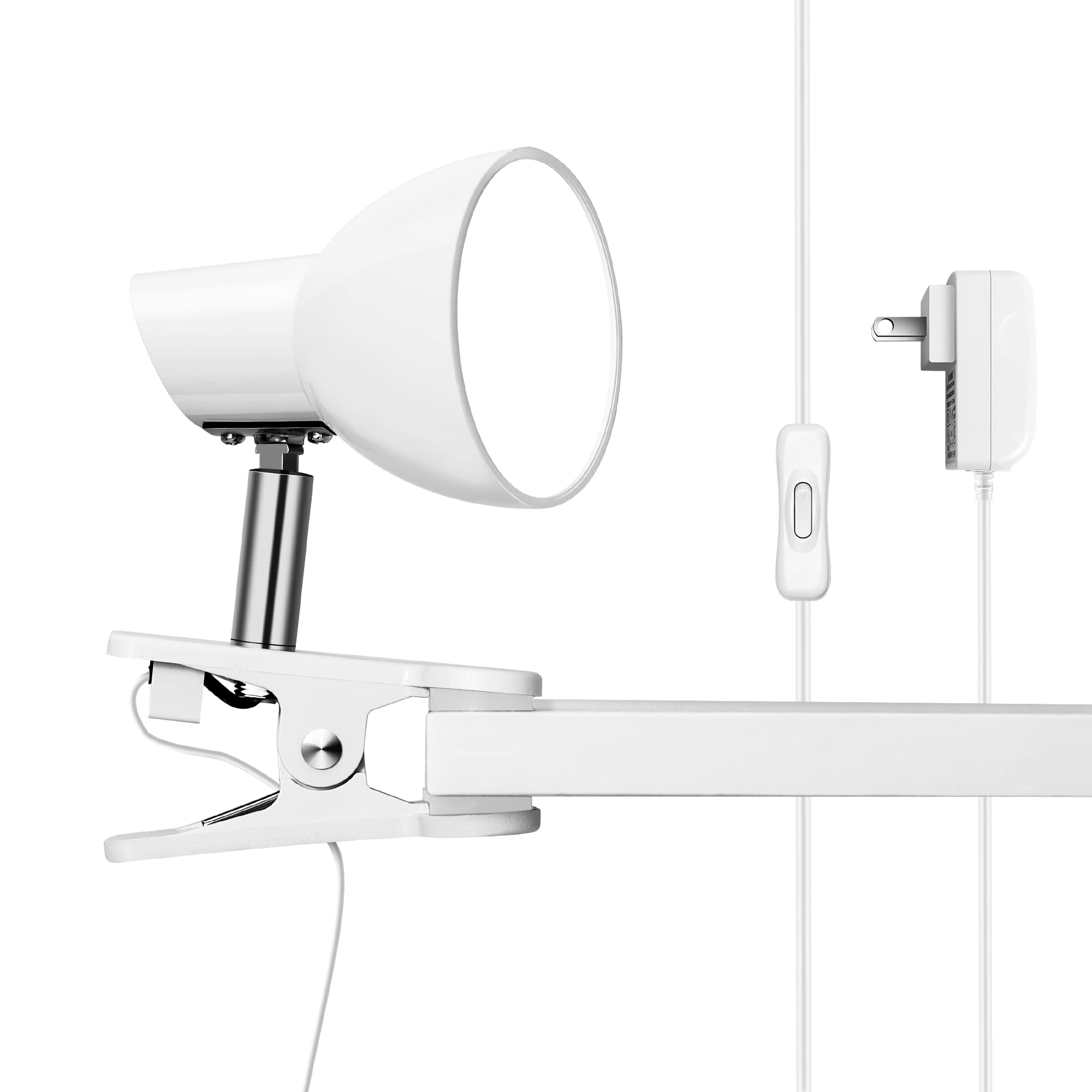 TOPMB LED Clip-On Lamp, 5W Super Bright, 330° Rotation, White, Model HC001, Compact Design for Desk/Table/Bed