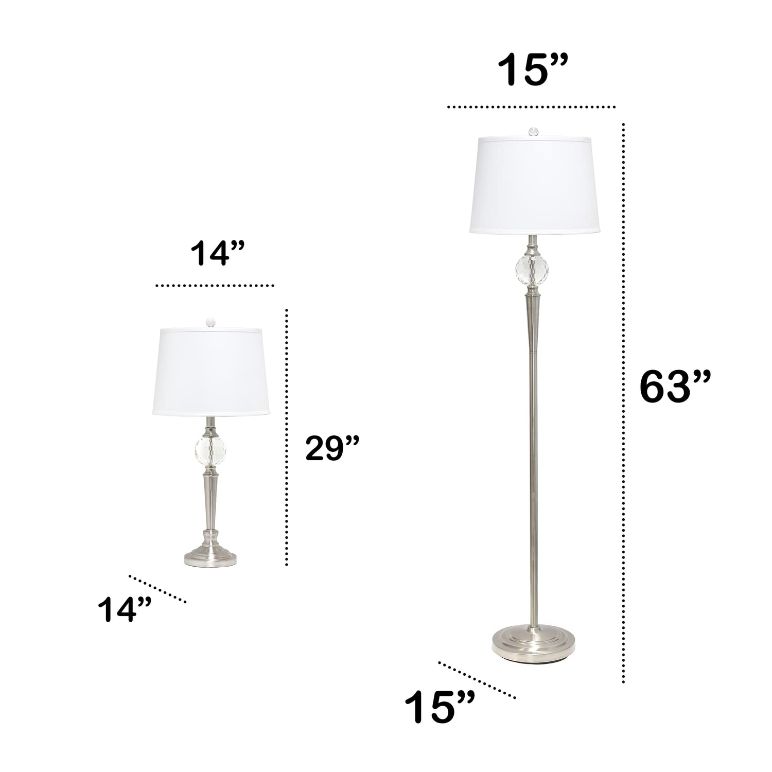 Lalia Home Brushed Nickel Crystal Drop Table & Floor Lamp Set, 63&quot; Height, Metal Design