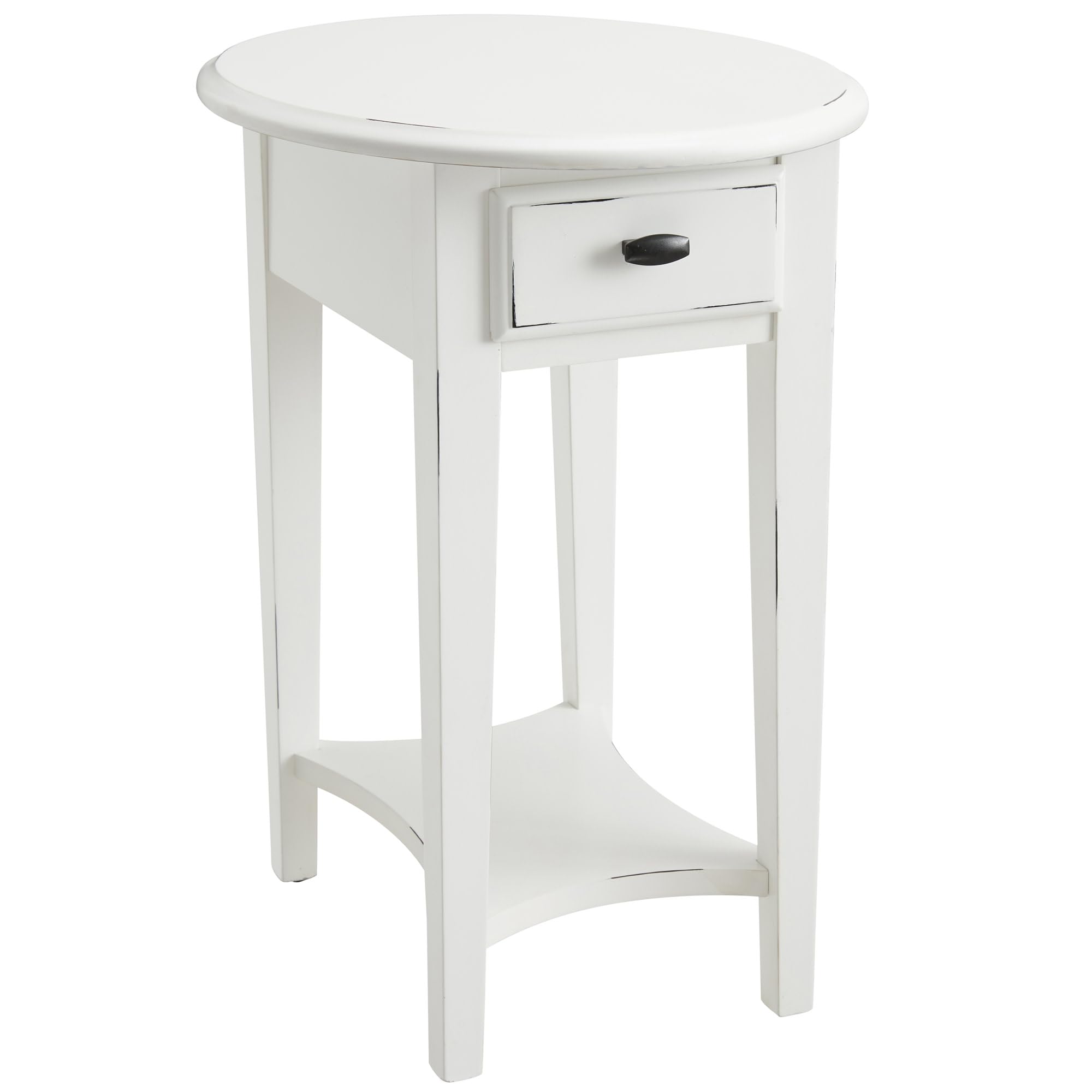 Leick Home Haven Ridge Oval End Table, One Drawer Side Table, Farmhouse White, 214387