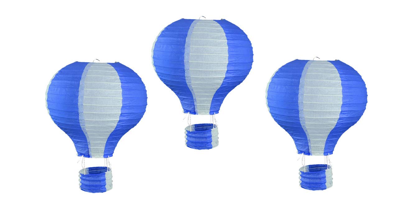 Pack Of 3 Stripy Hot Air Balloon Paper Lantern Wedding Party Decoration Craft Lamp Shade (Blue, 12'' (30Cm))