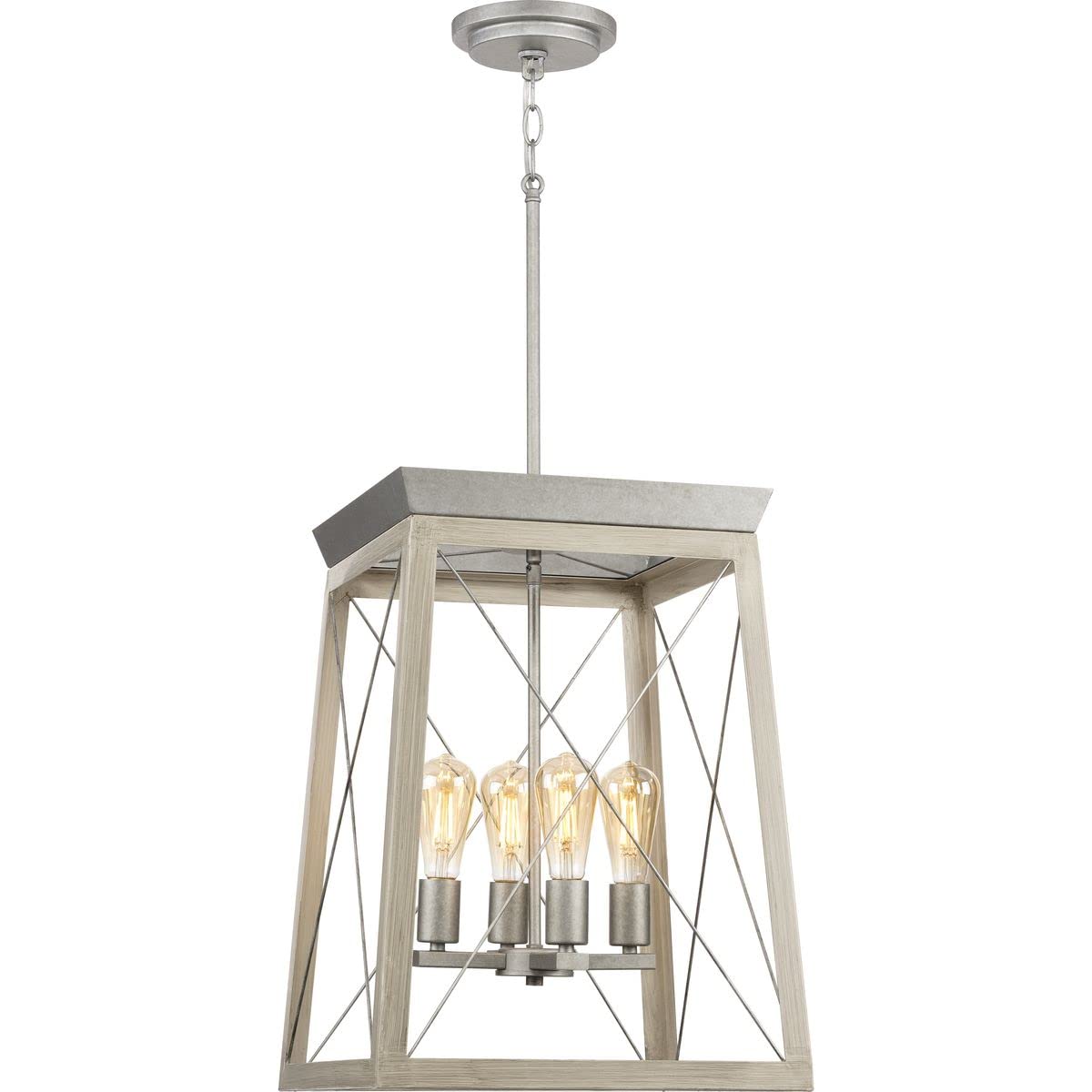 Progress Lighting Briarwood Collection 21 In. 4-Light Galvanized Farmhouse Foyer Chandelier With Painted Bleached Oak