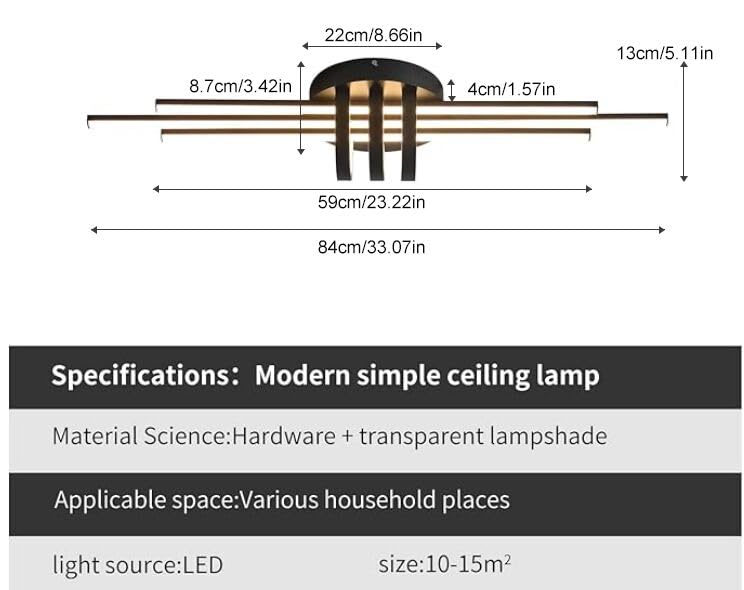 Garwarm 31.49 Inch Modern Led Ceiling Light Fixture, 40W Black Flush Mount Ceiling Light With Remote, Industrial Linear Chandeli