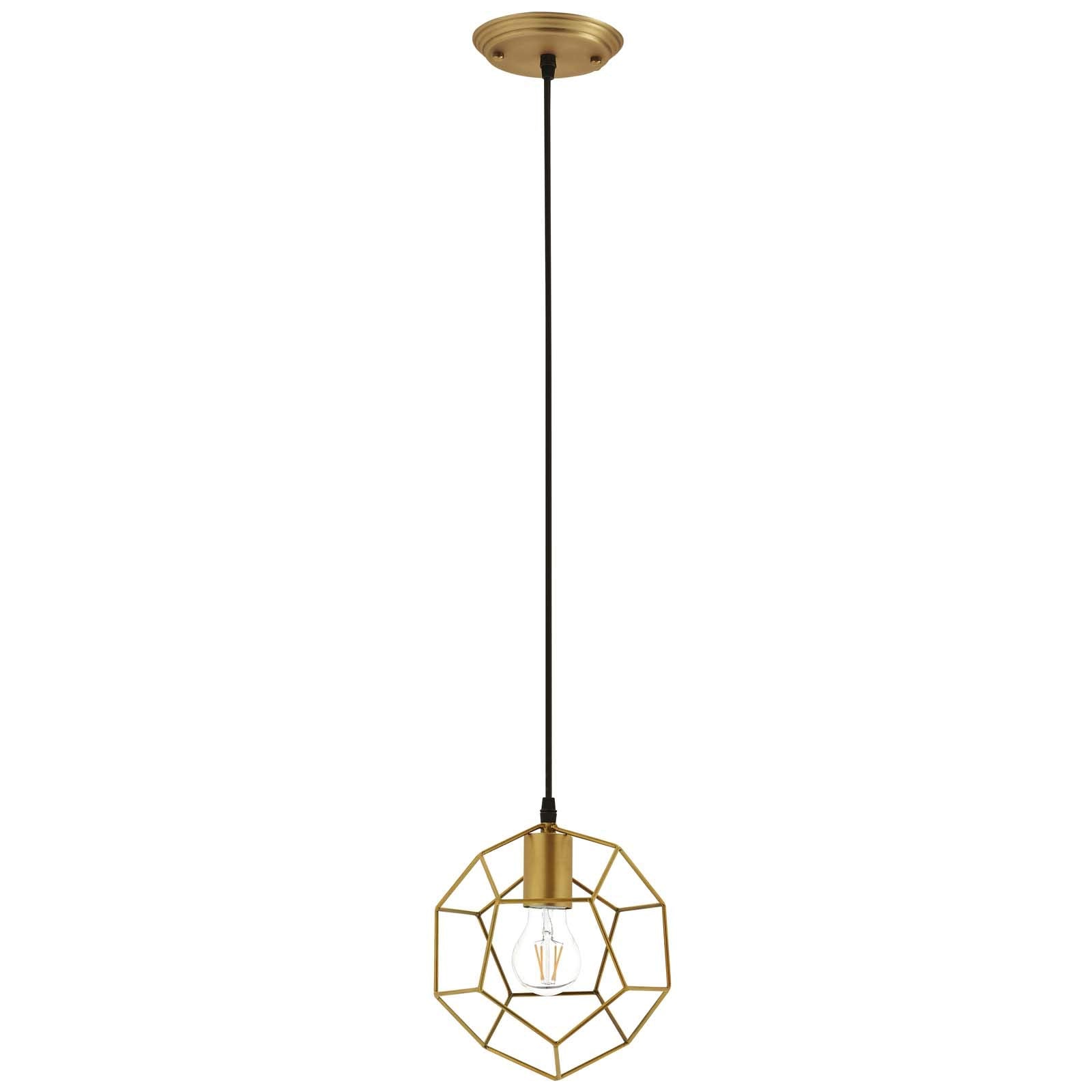 Modway Pique Geometric Rose Gold Stainless Steel Metal Pedant Light Ceiling Lighting Fixture In