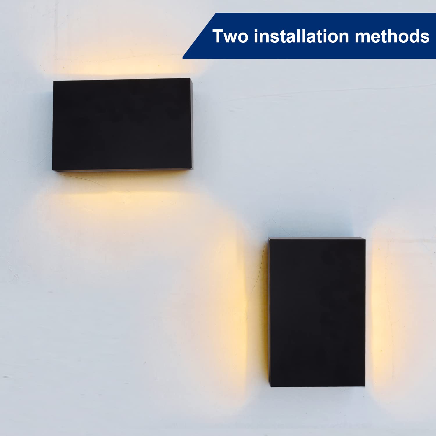 FUDESY LED Wall Sconce, Modern Indoor Outdoor Light Fixture, 3000K Warm White, Black Plastic, 2-Pack