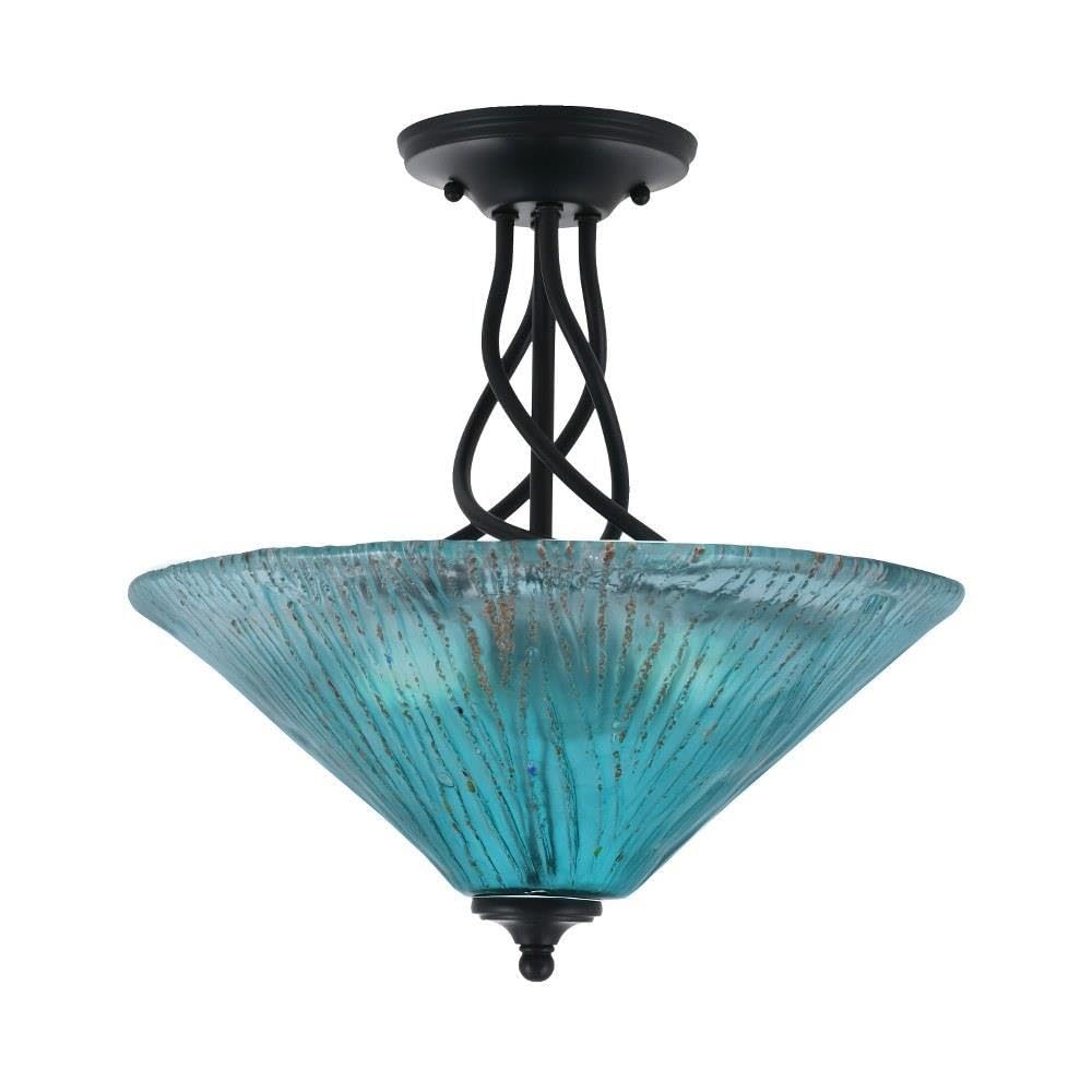 Toltec Lighting 909-MB-715 Capri - 3 Light Semi-Flush Mount-16 Inches Tall and 16 Inches Wide, Finish Color: Matte Black, Glass Color: Teal Crystal
