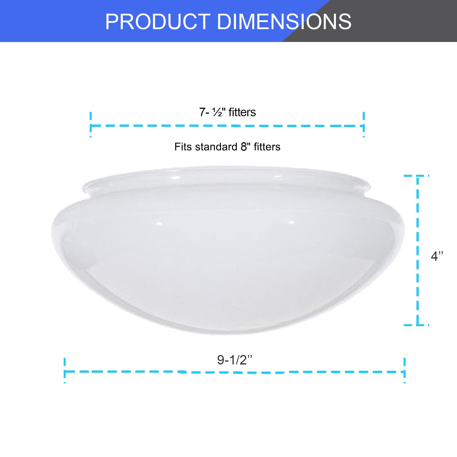 DYSMIO 8-Inch White Classic Globe Replacement Shade for Pendant & Fan Light, Fitter Size 7-1/2 inches, Ideal for Bathroom Lighting