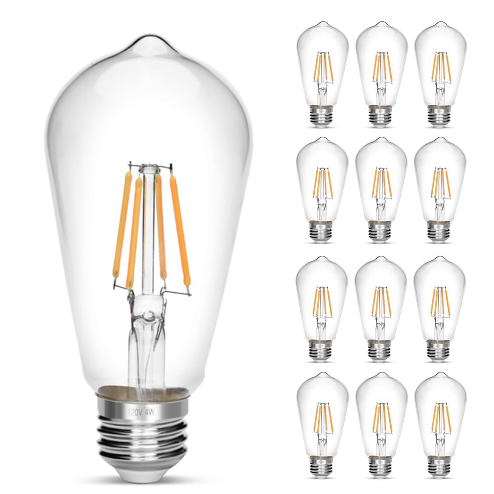 NOTOC Vintage Edison Bulb 4W Equivalent 40W Incandescent ST18 Antique LED Filament Bulbs Non Dimmable 2700K Warm White E26 Led Bulb Pack of 12
