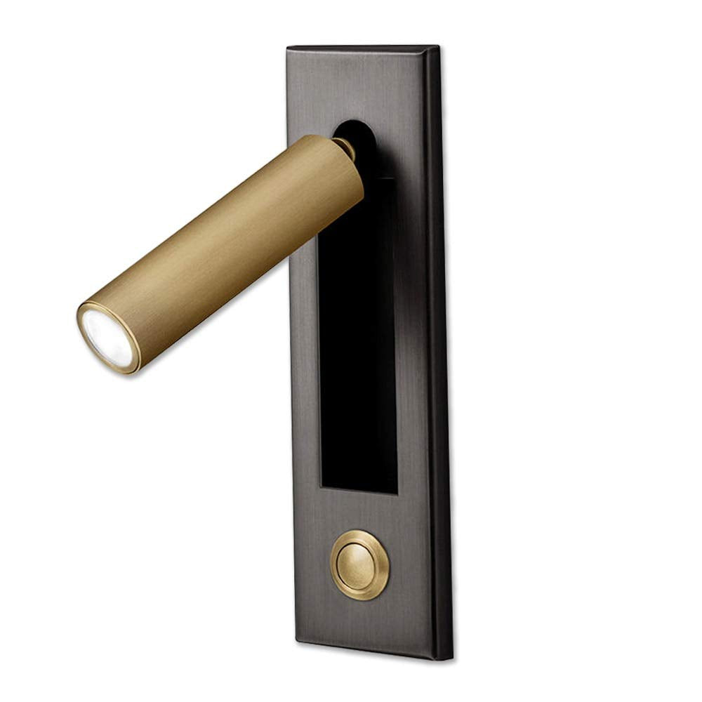 YFMYY LED Bedroom Wall Light Sconce - 360° Rotatable, Brass+Black, Metal, Model S-2306, Bedside Reading Lamp