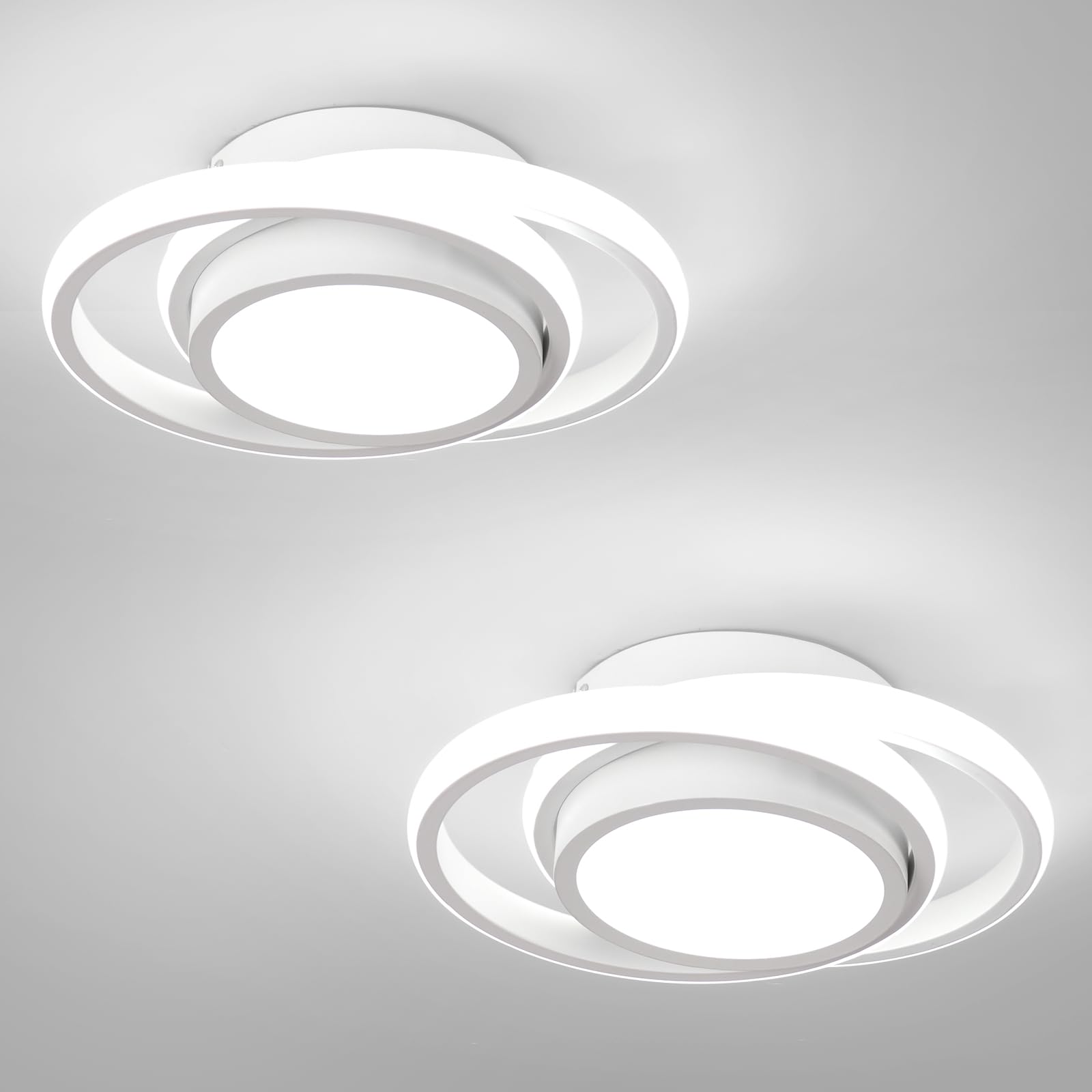 Caneoe 2 Packs Small Modern Led Ceiling Light 2 Rings Creative Design Ceiling Lamp Indoor Hallway Lighting Fixtures For Hallway Living Room Bedroom Kitchen Office (White)