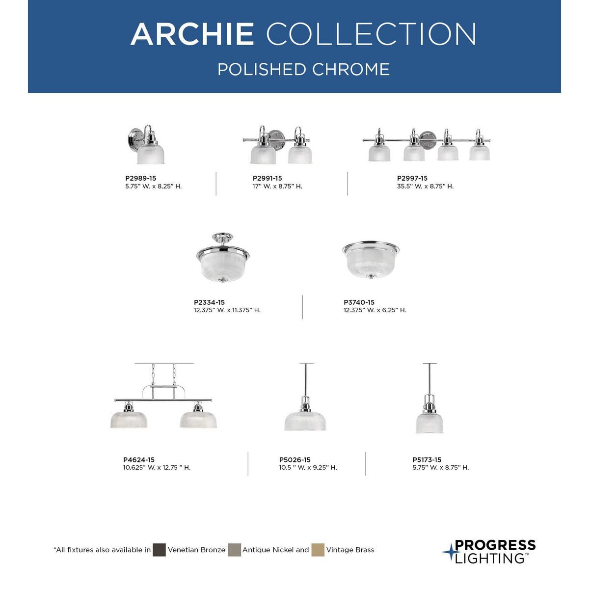 Progress Lighting P3740-15 Transitional Two Light Close-To-Ceiling From Archie Collection Finish, Polished Chrome