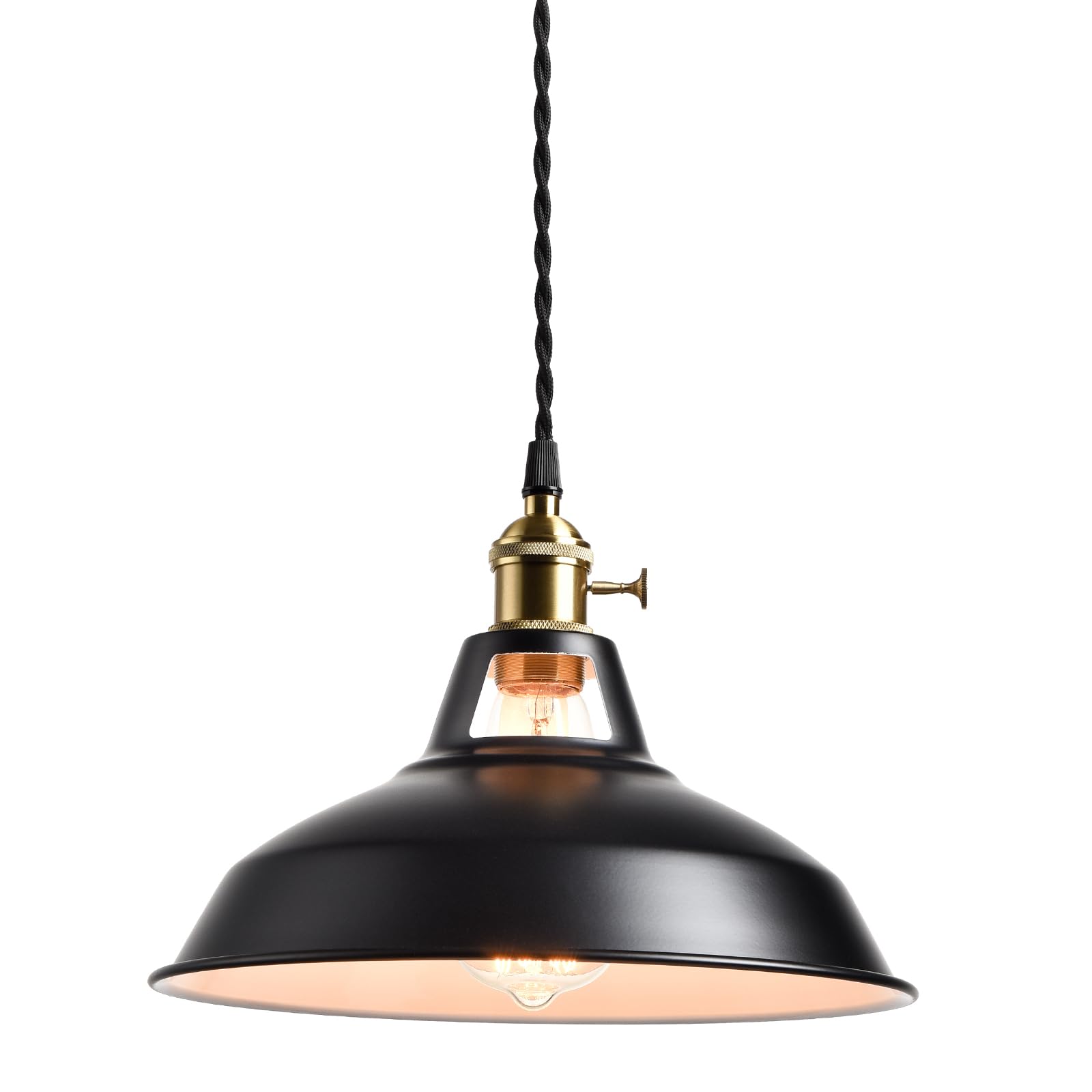 CLAXY Industrial Black Barn Pendant Light with Switch E26 Height Adjustable Hanging Ceiling Light Fixture for Kitchen Bar Restau
