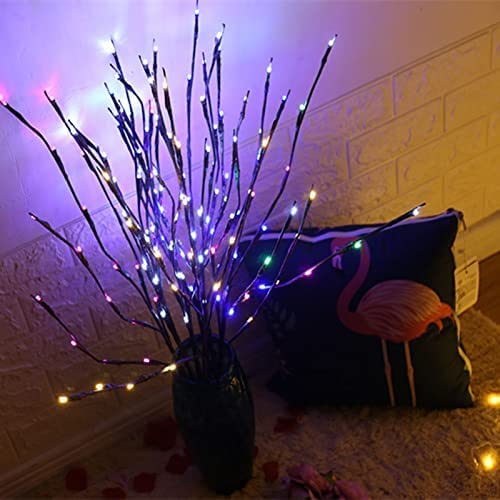 Dk177 2 Pack Led Branch Light Battery Operated Lighted Branch Vase Filler Willow Tree Artificial Little Twig Power Brown 30 Inch 20 Led For Home Outdoor Indoor Romantic Decoration, Multicolor Light