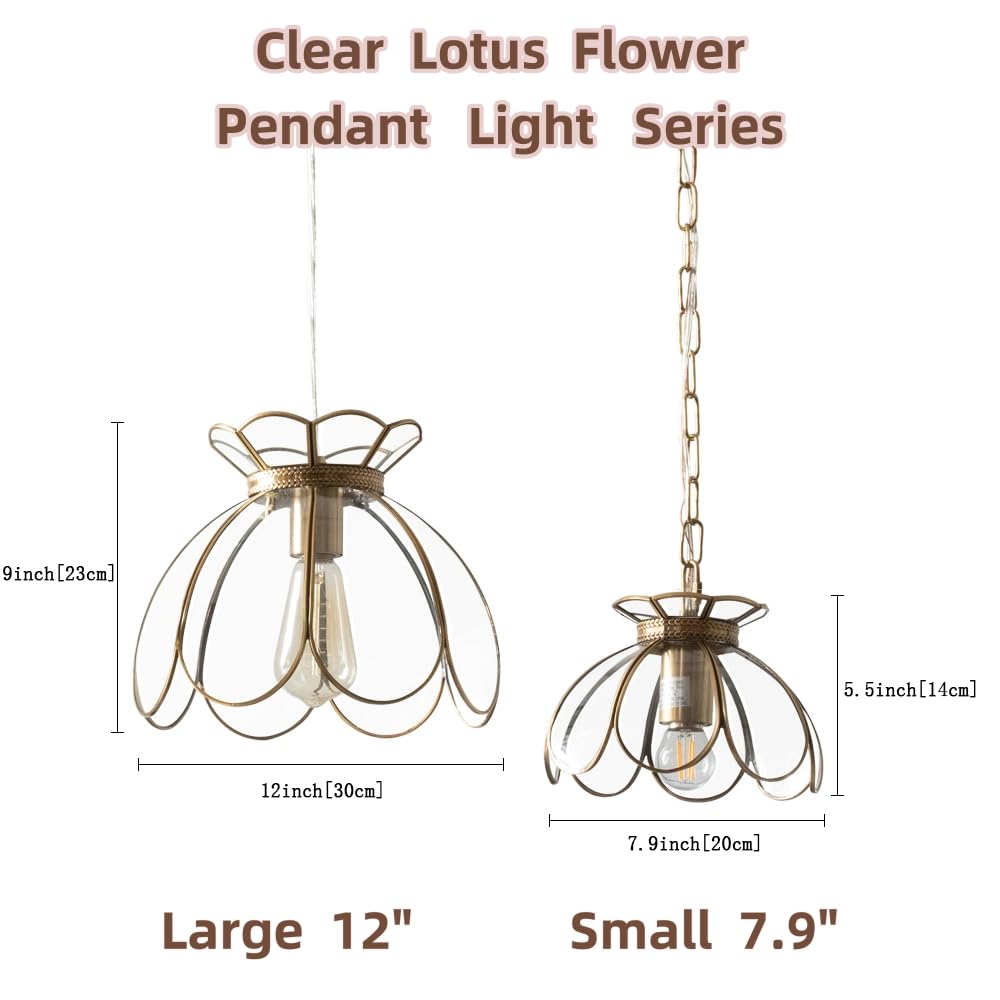 Yifi Glass Pendant Light Fixture, Brass Ceiling Pendant Lighting, Adjustable Chain Gold Mini Chandelier, Elegant Flower Hanging