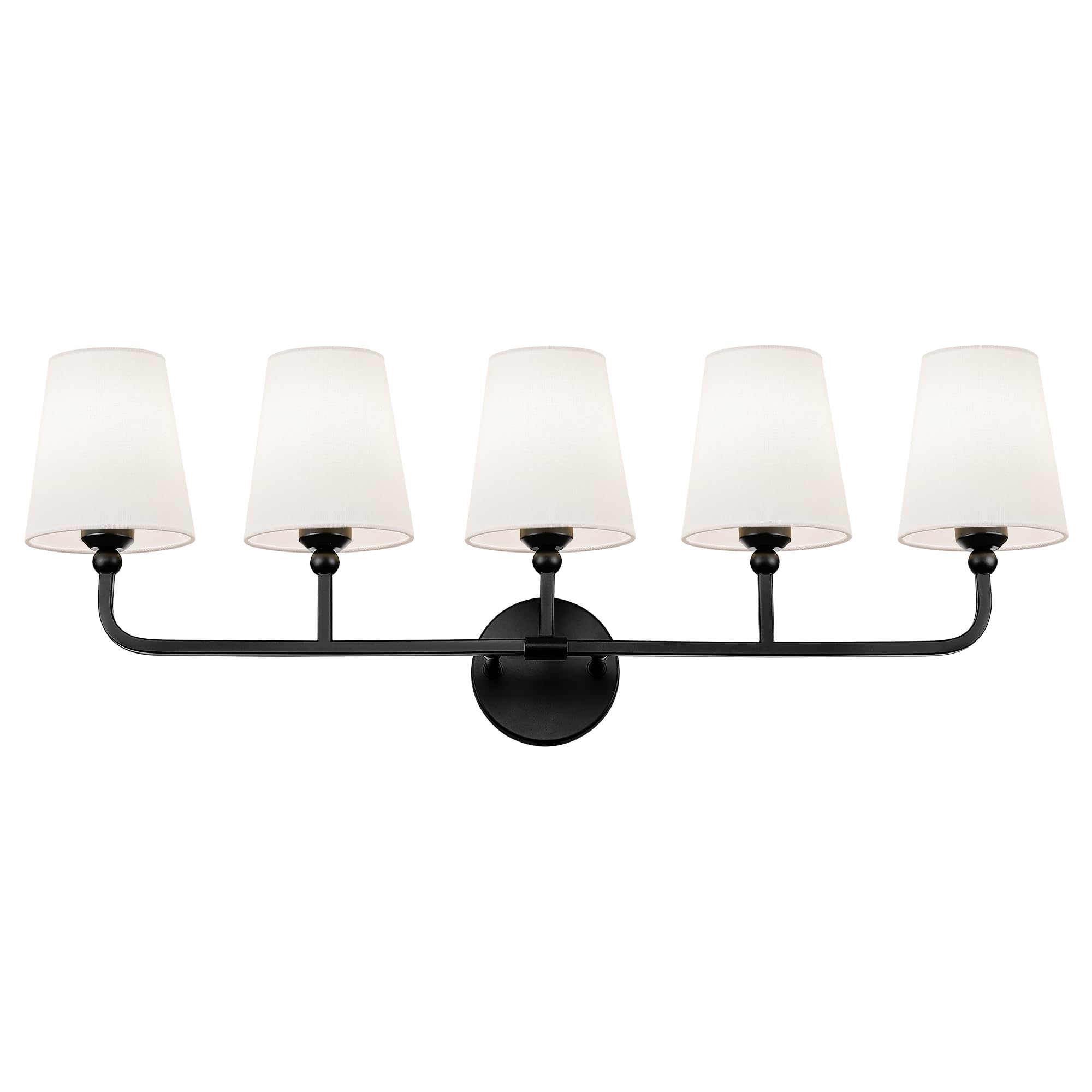 Metwet Bathroom Light Fixtures, 5 Light Matte Black Vanity Lights With Flared White Fabric Shade, 35 Inch Wall Sconce, Modern Sc