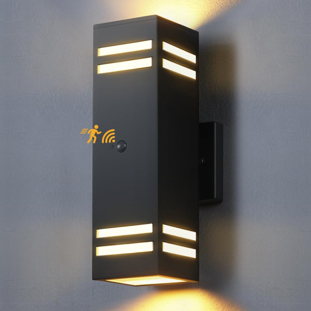 Shimr Motion Sensor Outdoor Wall Light  Dusk To Dawn Outdoor Lighting With Led Bulbs Included  Waterproof Anti-Rust Aluminum 3 Lighting Modes Exterior Light Fixture For House Porch Garage  Etl Listed