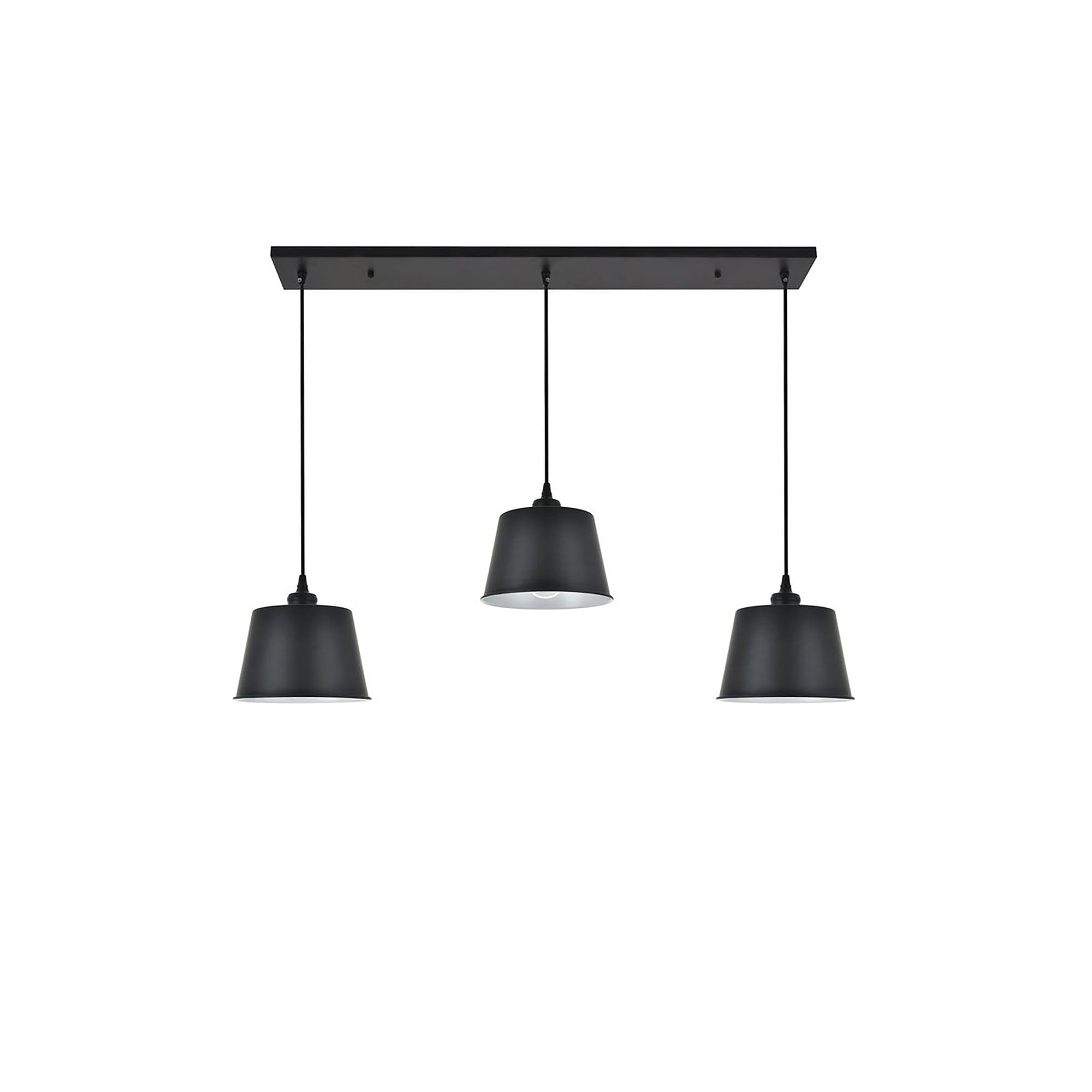 Elegant Lighting Black Metal 3-Light Pendant Ceiling Fixture, 40.6"L x 7.9"W x 6.9"H, Model LD4057D40BK, Modern Decorative Design
