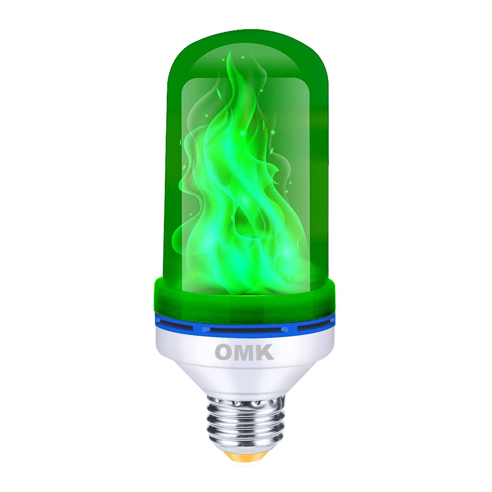 OMK Green Led Light Bulb LED Flame Effect Fire Light Bulbs - Newest Upgraded Halloween Christmas Bars Porch Light Bulb Flickering Fire LED Lamps Fire Lights for Indoor/Outdoor Decoration (1 Pack)