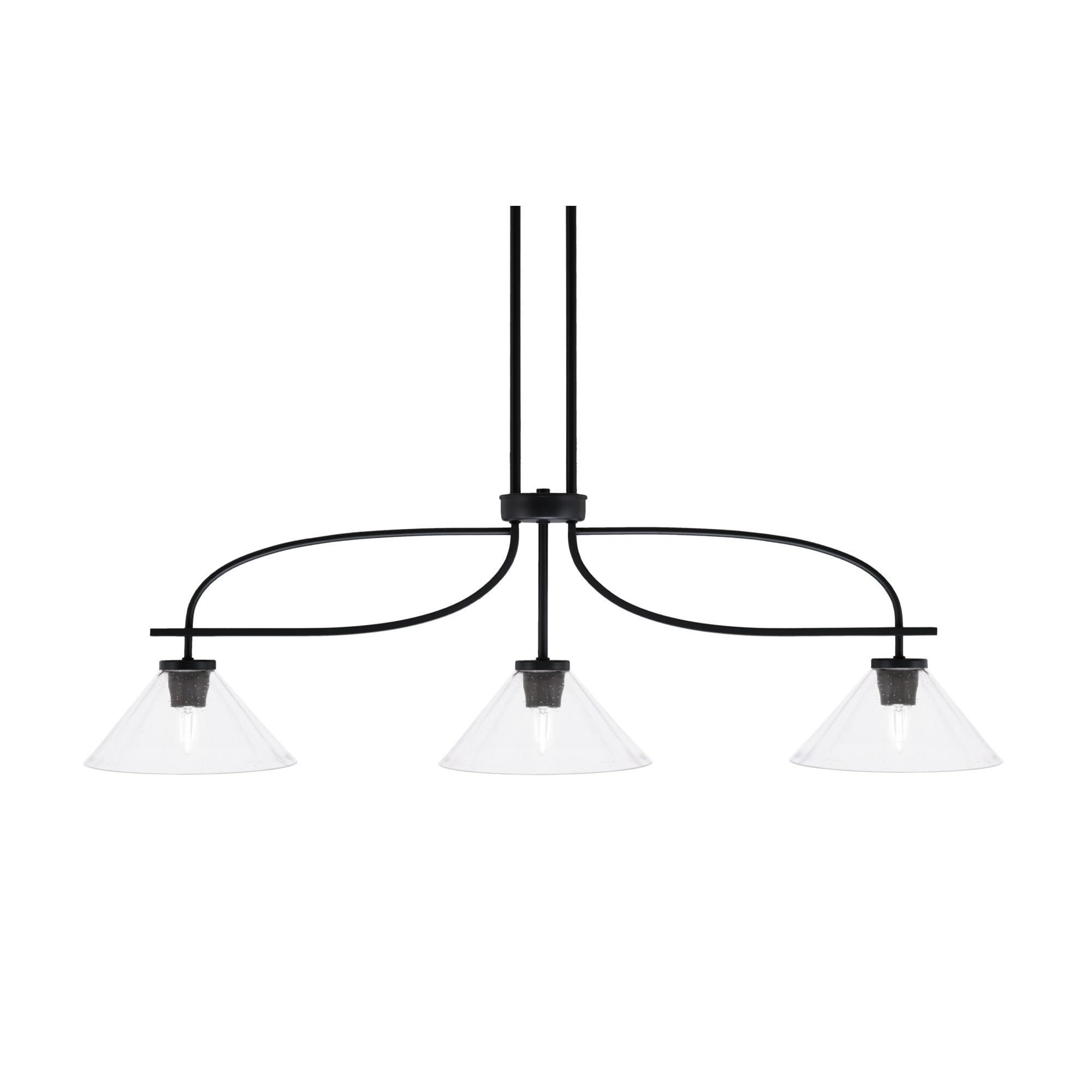 Cavella 3 Light Island Light Shown in Matte Black Finish with 10&quot; Clear Bubble Glass