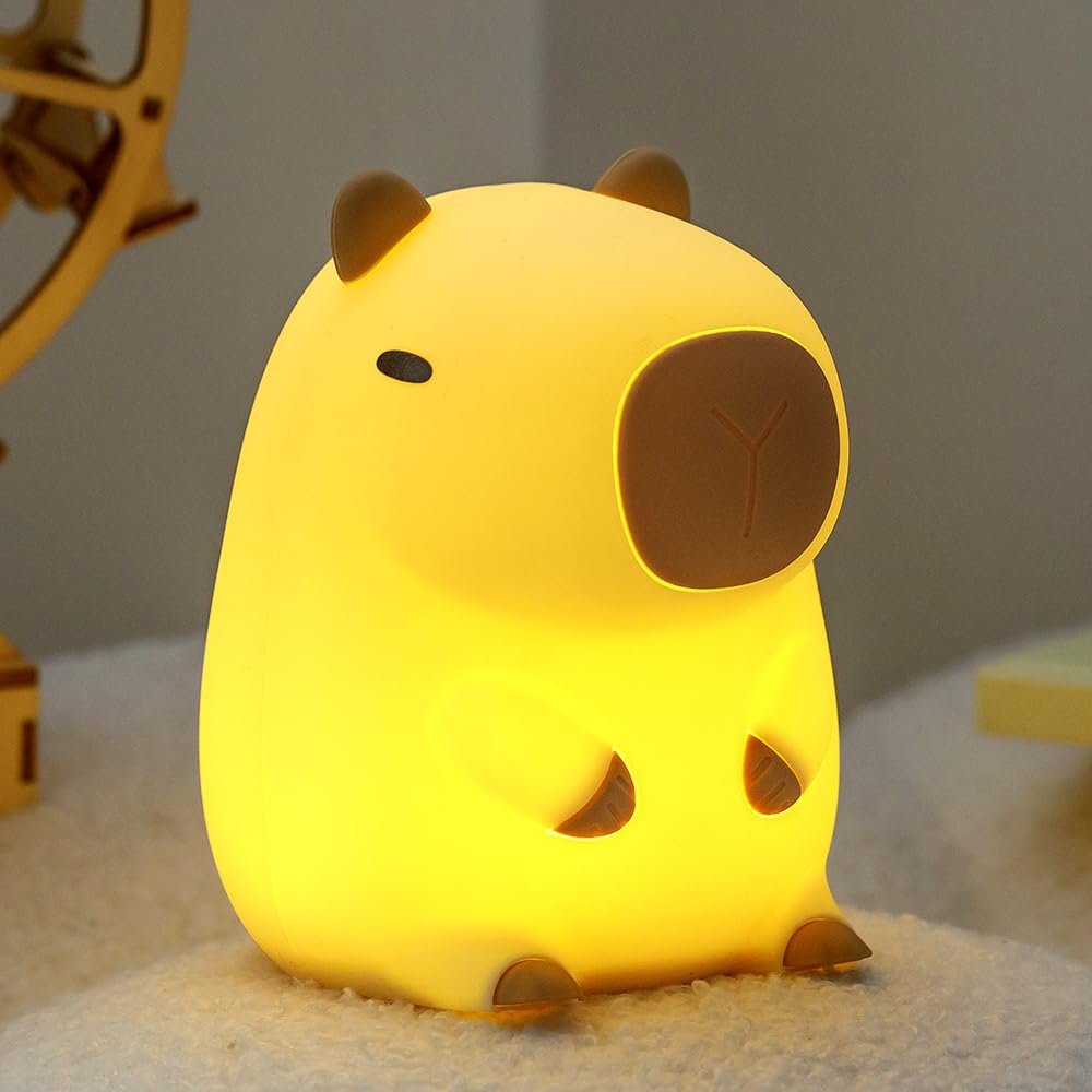 Capybara Night Light for Kids, LED Squishy Animal Night Lamp Rechargeable, Novelty Nursery Lamp Nightlight for Kids, 2 Levels Di