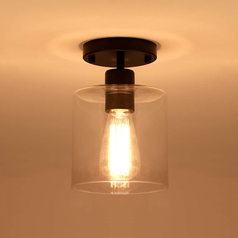 Klss 2 Pack Black Modern Semi Flush Mount Ceiling Light,Rustic Ceiling Light Fixture For Closet Hallway Entryway,Hallway Ceiing