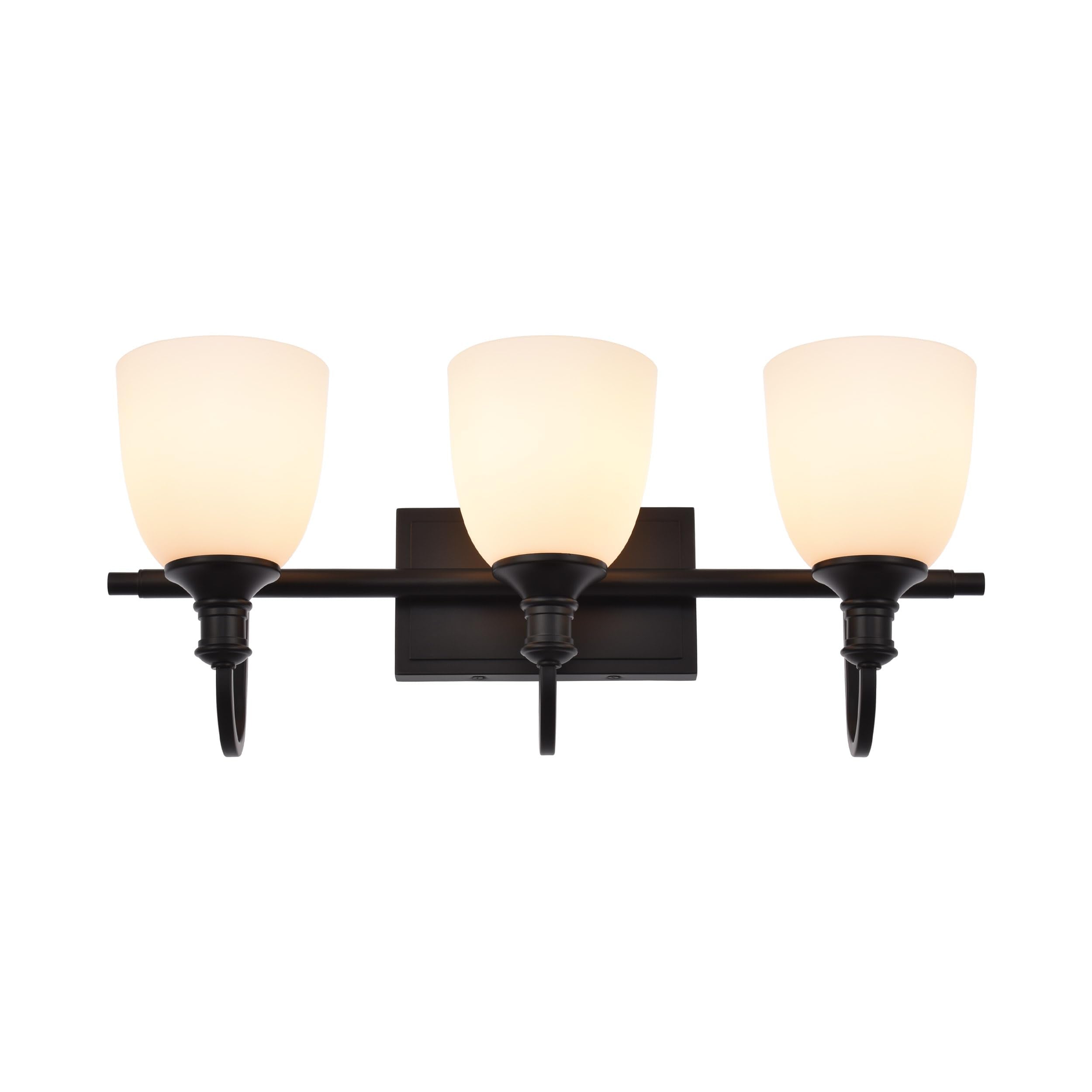 Hanaloa 3-Light Bathroom Vanity Light Fixture, Vintage Matte Black Wall Sconce with Opal Glass Shade, Model VA0049-3-MB