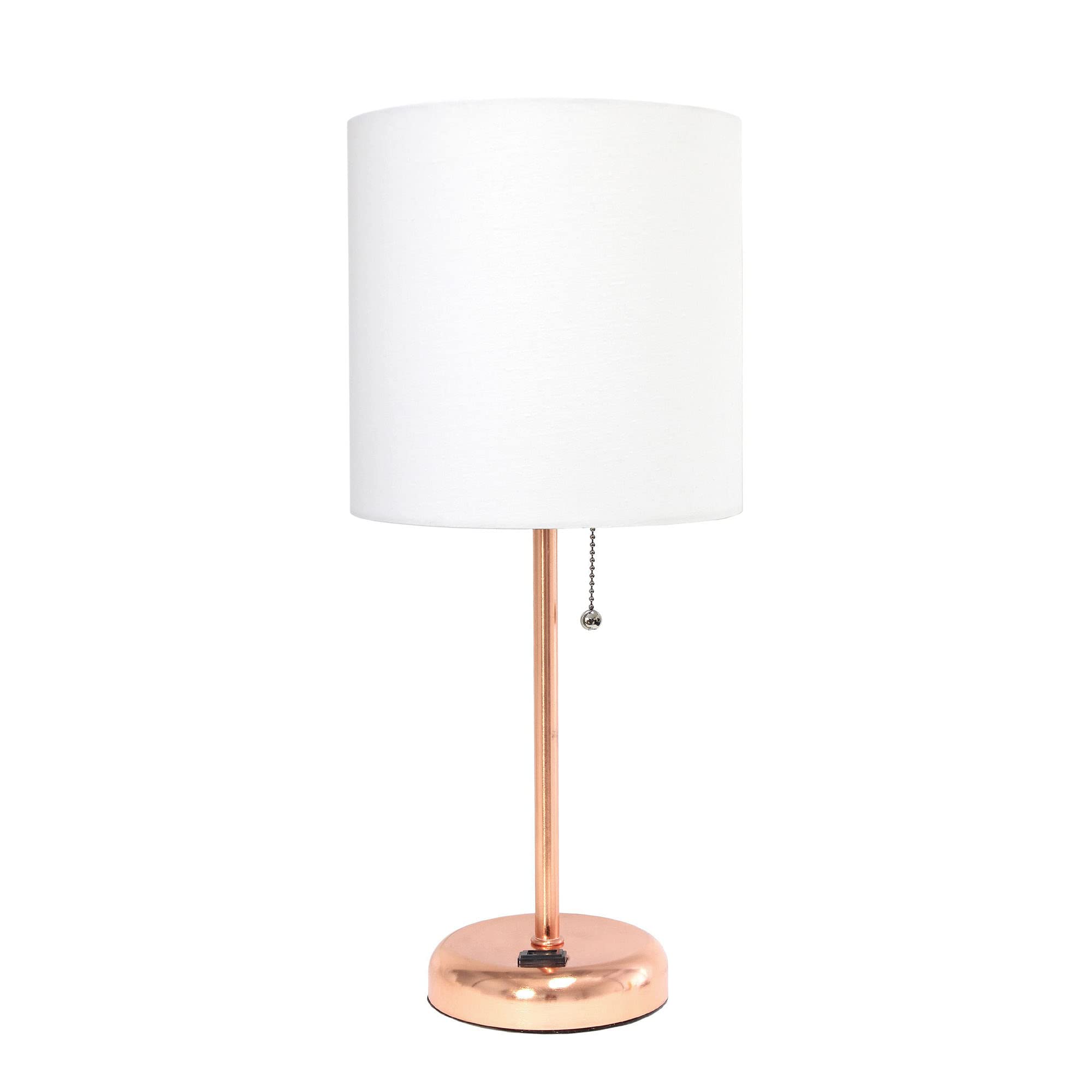 Creekwood Home Rose Gold Contemporary Bedside Lamp With White Shade, 19.5&quot; Metal Table Lamp