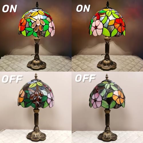 FUMAT Tiffany Small Table Lamp 3-Way Color Temperatures 8x8x15 Inch Grape Rose Model XDFNXINJIAYUAN