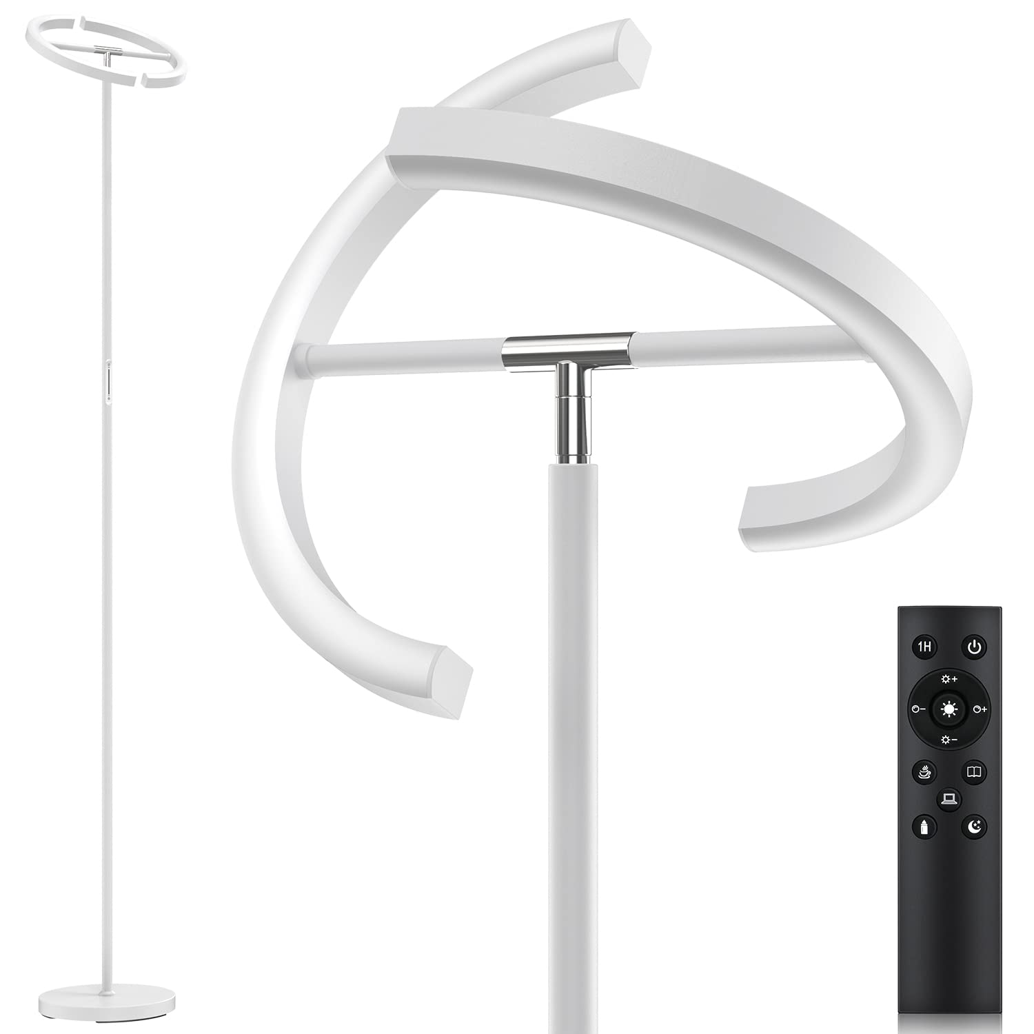 SIBRILLE White Floor Lamp, Modern 20W LED, Stepless Dimmable, Touch & Remote Control, Model H101107
