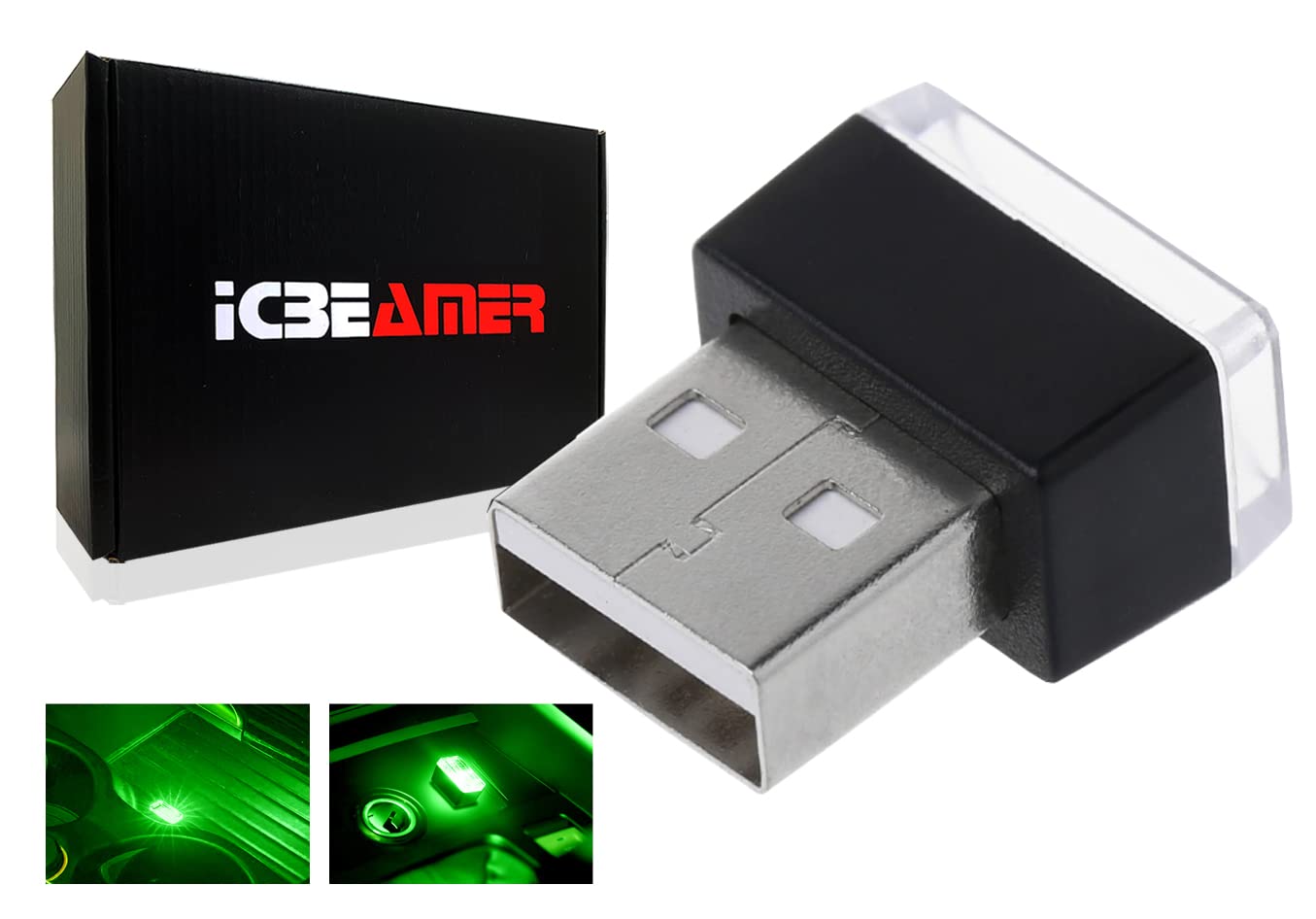 Icbeamer [Color: Green Universal Usb Interface Plug-In Miniature Night Light Led Car Interior Trunk Ambient Atmosphere