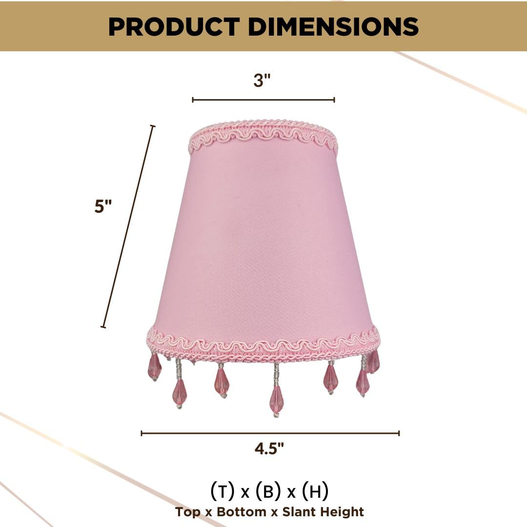 Royal Designs, Inc. Beaded Empire Chandelier Lamp Shade With Decorative Trim, 3 X 5 X 4.5 Inch, Clip-On, Pink, Single