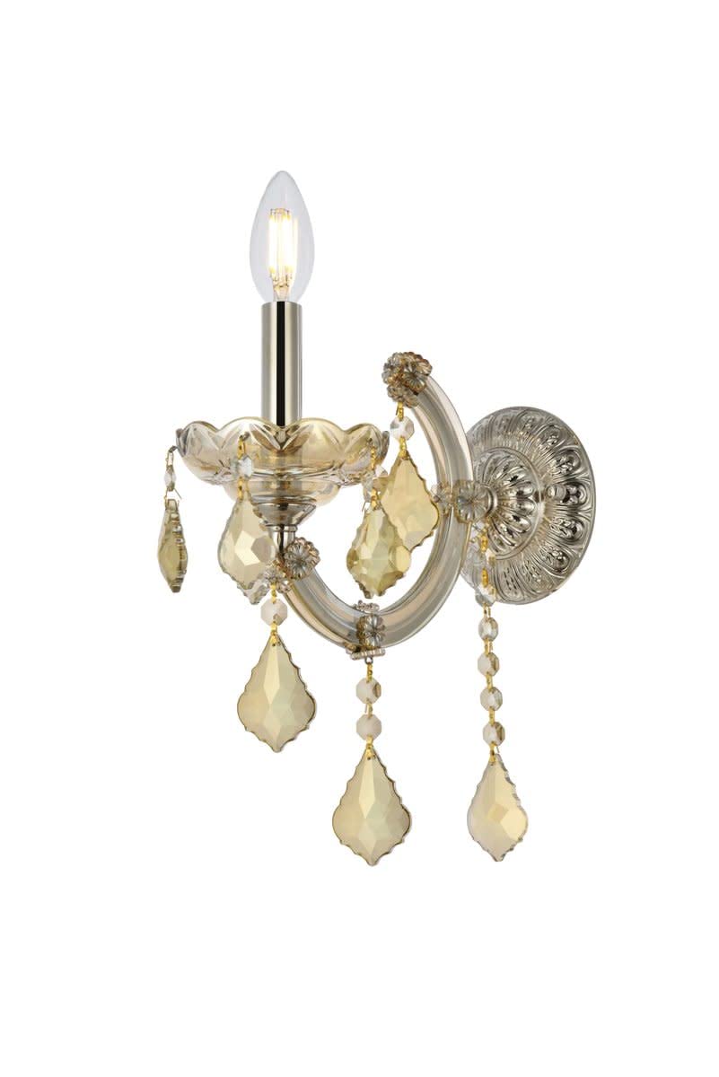 Elegant Lighting Maria Theresa Collection 1Light Wall Sconce with Royal Cut Golden Teak Crystals, Golden Teak Finish